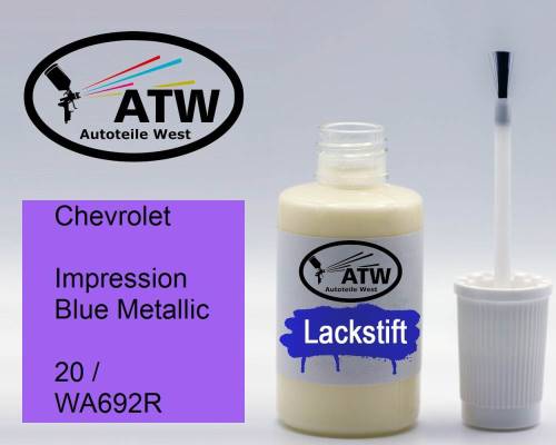 Chevrolet, Impression Blue Metallic, 20 / WA692R: 20ml Lackstift, von ATW Autoteile West.